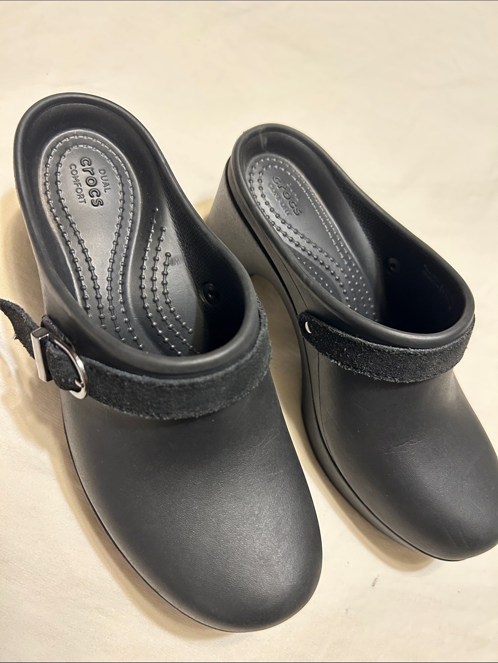 CROCS Women's Black Slip-On Clog Mules with Buckle Strap